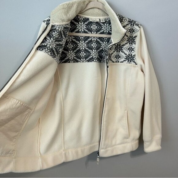 L.L. Bean Women's Nordic Fair Isle Fleece Full Zip Cream Jacket Size Large - Picture 6 of 7